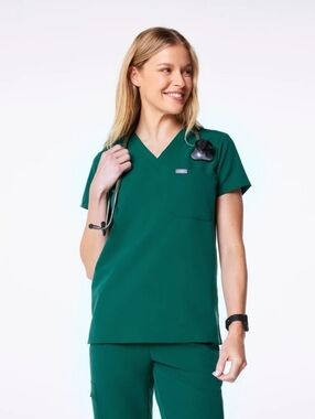 Figs Catarina Scrub Top One Pocket Short Sleeve Size Small Hunter Green